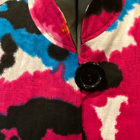 Fuchsia, blue, white and black linen jacket size M - Picture 3 of 4